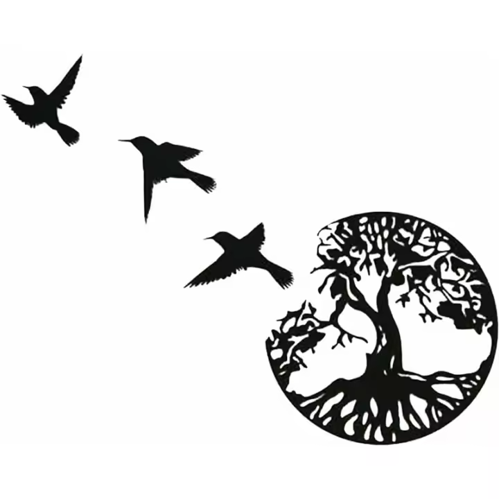 MOV-Arte de pared de metal Árbol de la vida con pájaros Black Deco - 28 CM/11,02 pulgadas Arte de pared del árbol de la vida Arte de pared de metal moderno Letrero familiar Árbol de metal Decoración del hogar Girasol - 1