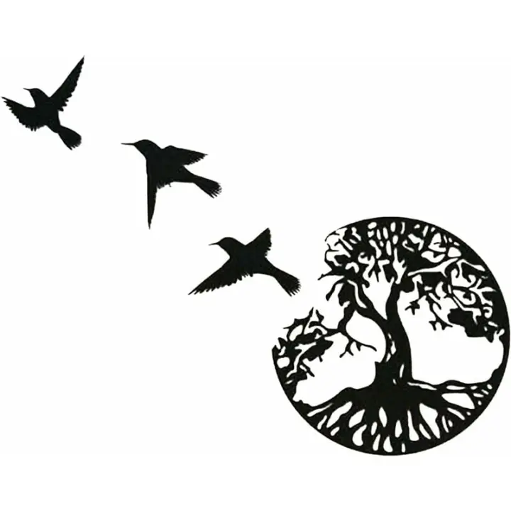 MOV-Arte de pared de metal Árbol de la vida con pájaros Black Deco - 28 CM/11,02 pulgadas Arte de pared del árbol de la vida Arte de pared de metal moderno Letrero familiar Árbol de metal Decoración del hogar Girasol - 1