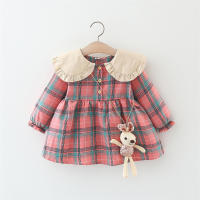 Conjunto De 2 Vestidos Para Niñas Con Colgante De Conejo Estilo Princesa De Primavera Y Otoño Largo Con Mangas Plaid Gran Escote Vestido De Algodón Y Poliéster - details 1