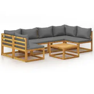 VIDAXL 3057622 conjunto de muebles para el jardín de 5 piezas fabricado en madera de acacia con cojines en color gris oscuro - 1