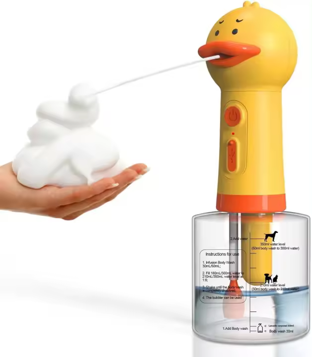 Máquina De Espuma Para Baño De Mascotas Amarilla Con Pato Automática Cargable Por USB Accesorios Para Mascotas Material Plástico - 1