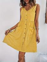 Vestido Sin Mangas Para Mujer Con Botones Y Estampado De Moda Para Primavera Y Verano Vestido De Vacaciones De Cintura a Largo De Pierna Estilo Casual - details 0