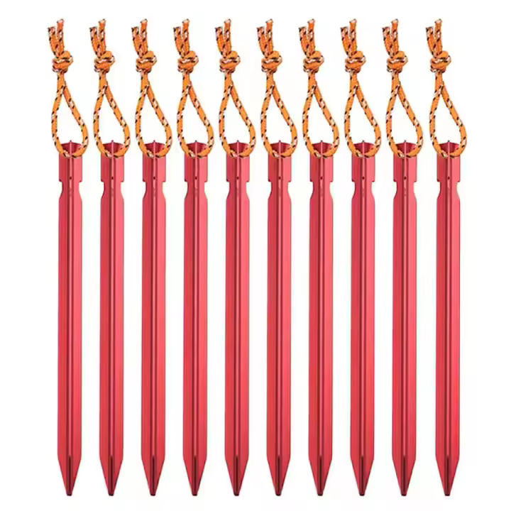10Pcs Palos De Tierra Para Jardín De Aluminio 18cm Con Cuerda Reflectante Para Hamaca Camping Resistente Al Viento Accesorio De Tienda De Campaña - 1