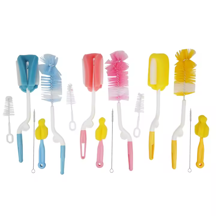 Kit de limpieza de biberones, cepillos para tetinas de biberones, cepillo para limpiar pajitas de agua, juego de 3 colores rojo, amarillo y azul - 1