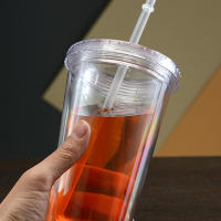 Botella De Agua Reutilizable De 450ml Con Tapa Y Pajita Doble Capa Transparente Plástica Para Beber En Exteriores Taza De Leche Y Té - details 5