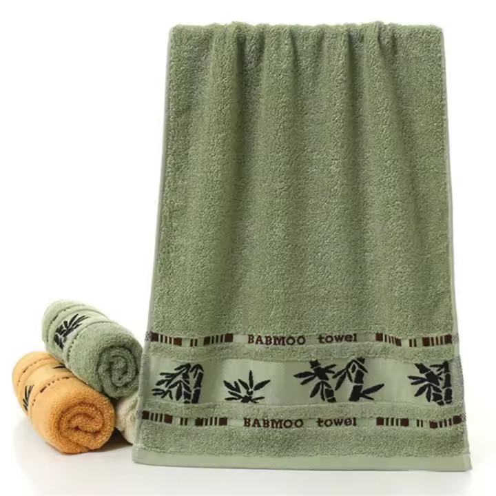 Juego De Toallas De Bambú 70x140cm 34x74cm En Color Marrón Blanco Verde Con Bordado Regalo Para Baño Deporte Y Rostro - 1