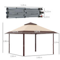 Outsunny Carpa Plegable 3,85x3,85 m Cenador de Jardín con Doble Techo Altura Ajustable en 3 Niveles y Bolsa de Transporte Impermeable Anti-UV para Fiestas Bodas Caqui y Café - details 2
