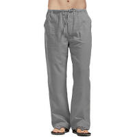 Pantalones Largos Hombre Verano Sueltos Cintura Elástica Con Cordón Estilo Casual Transpirables Leggings Rectos Para Playa Y Diario - details 1