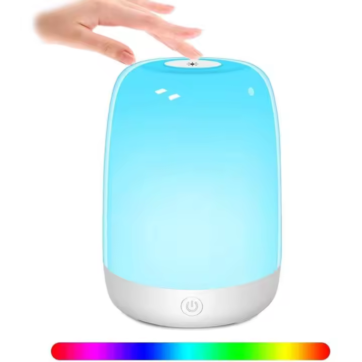 Lámpara de noche LED, lámpara de noche con lámpara de escritorio táctil recargable USB, lámpara táctil conmutable 6 colores RGB y 3 niveles de brillo, luz nocturna regulable para dormitorio y sala de estar - 1