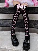 1 Par De Medias Largas Para Mujer Estilo Europeo Y Americano Medias De Halloween Con Lazo a La Rodilla Medias Largas Imprimidas - details 2