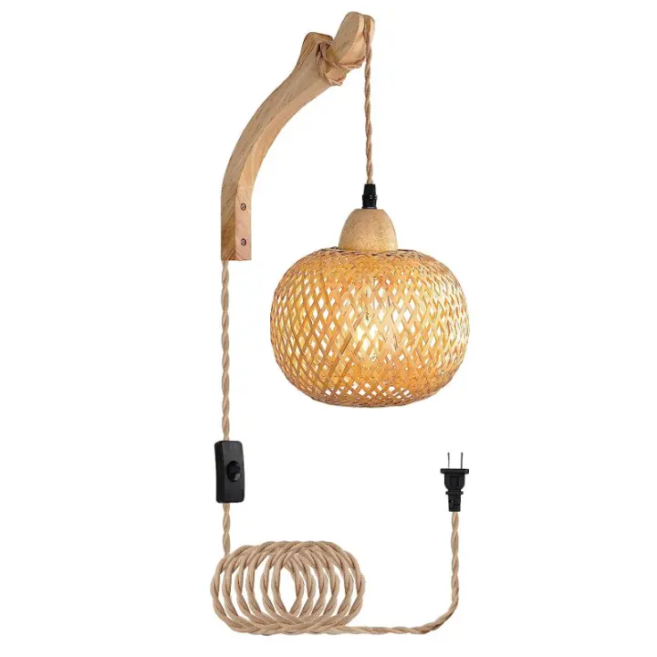 Lámpara De Pared De Bambú Natural E27 Lámpara De Techo De Rattan Decoración De Habitación Luz De Pared Fijación En La Casa - 1