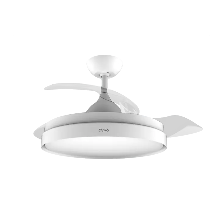 EVVO Ventilador Techo con luz, Aspas retráctiles, Ø107cm, 40W, 6 Velocidades, Temporizador 8h, Invierno-Verano, IP44. - 1