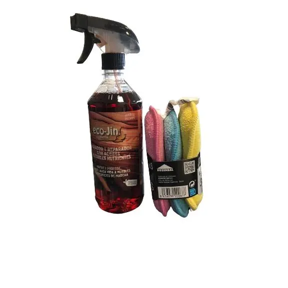 ECO-JIN ÓLEO 750ML Madera Oscura+ 3 ESTROPAJOS ANTIARAÑAZOS de doble cara  , ECO JIN OLEO Tipo Aceite Teka. Limpiador, Reparador, Restaurador, Abrillantador. - 1