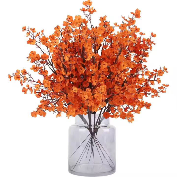 Gypsophila - 12 flores artificiales de otoño para aliento de bebé, flores artificiales para manualidades, ramo de boda, centros de mesa, arreglos florales, decoración otoñal (rojo anaranjado) - 1
