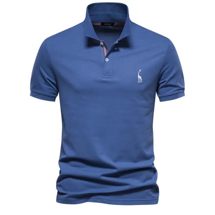 Camiseta POLO bordada con ciervo de algodón 80% de talla europea de alta calidad para hombre, camiseta básica de manga corta con solapa de color sólido para hombre - 1