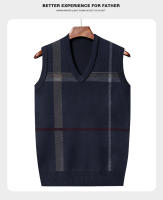Suéter Casual Para Hombre Con Cuello En V Grueso Suéter Sin Mangas De Otoño E Invierno Caliente Striped Técnica De Tejido Por Computadora - details 10