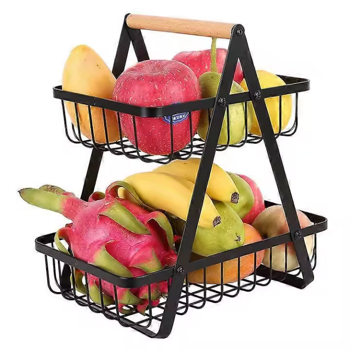 2 niveles de veggie bastidores, Frutas vegetales cesta de almacenamiento soporte Fruta tazón de metal desmontable Fruta vegetal - 1