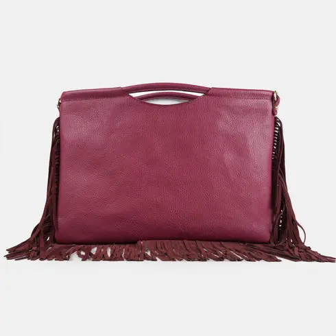 1990s Bolso de Piel con Flecos y Cierre de Cremallera - 1