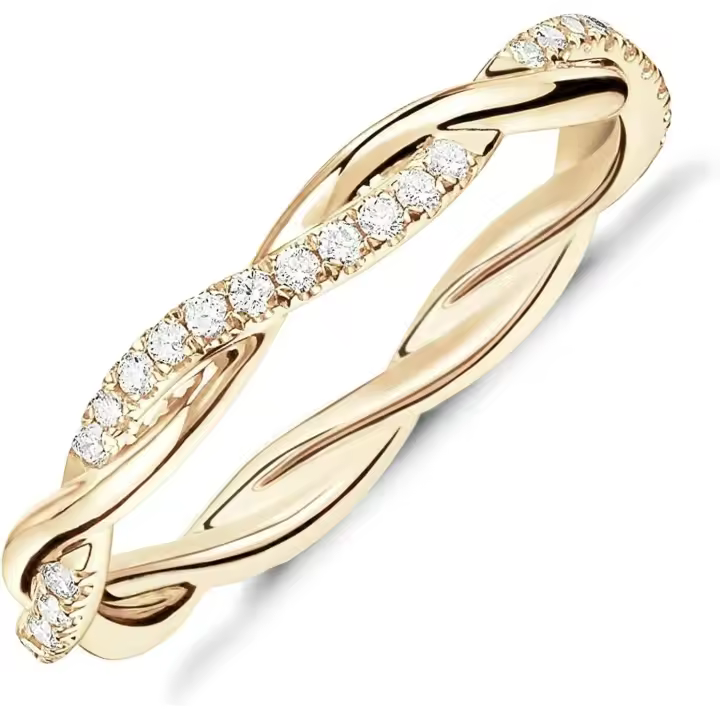 14K Chapado en oro zirconia cúbico trenzado Cuerda eternidad Banda para las mujeres Gold Amarillo 7 - 1