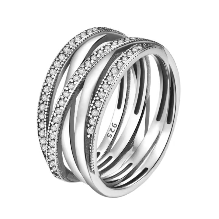 Anillo De Plata De Ley 925 Con Zirconia Interlocking Para Mujer Joyería De Moda Personalizada De Alta Calidad Aniversario - 1