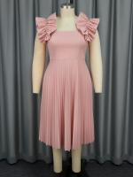 Vestido Alineado De Mujer Rosa Con Volantes Cuello Cuadrado Vestido Sin Mangas Elegante Y Moderno Para Fiesta De Cocktail Verano 2024 - details 3