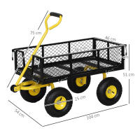 Outsunny Carro de Jardín Basculante Carga 200 kg Carro para Playa con Paneles Laterales Desmontables Mango Giratorio de 180° y 4 Ruedas Neumáticas Grandes de Goma Negro y Amarillo - details 2