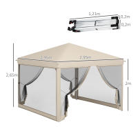 Outsunny Carpa Plegable 3x3 para Exterior Cenador de Jardín Portátil con Mosquiteras Bolsa de Transporte Marco de Acero y Tela Oxford Resistente para Fiestas Camping Beige - details 2