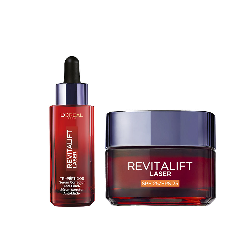 L'Oréal Paris | Sérum Corrector Anti-Edad Revitalift Laser TRI-PÉPTIDOS + ÁCIDO HIALURÓNICO + VITAMINA Cg 30 ml + Revitalift Láser Triple Acción Crema de Día Anti-Edad SPF25 con Pro-Retinol, Ácido Hialurónico y Vitamina Cg, 50 ml