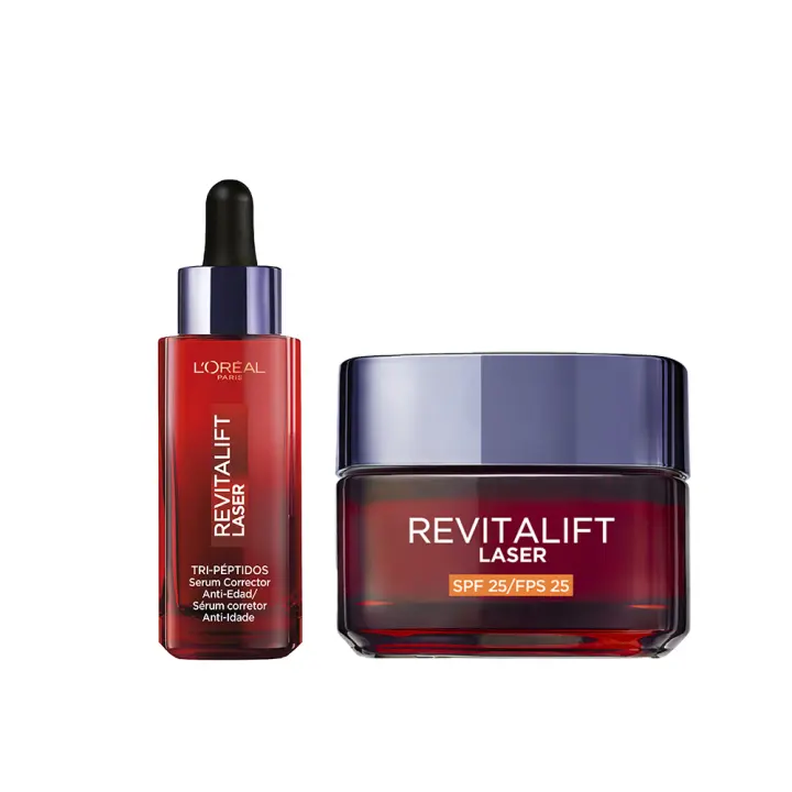 L'Oréal Paris | Sérum Corrector Anti-Edad Revitalift Laser TRI-PÉPTIDOS + ÁCIDO HIALURÓNICO + VITAMINA Cg 30 ml + Revitalift Láser Triple Acción Crema de Día Anti-Edad SPF25 con Pro-Retinol, Ácido Hialurónico y Vitamina Cg, 50 ml - 1