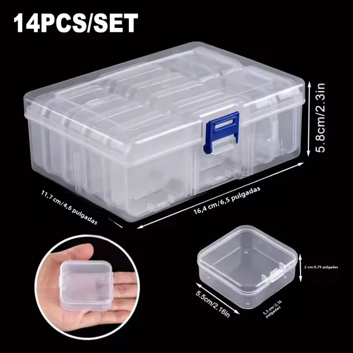 Caja De Almacenamiento De Joyería Con Cuentas De Diamante 14/32 Piezas Transparente Plástico Multipropósito Para Escritorio - 1