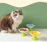 Tazón De Gato De Cerámica Con Diseño De Flor Elevado Placa De Agua Y Alimento Con Soporte Para Protección De La Columna Vertebral - details 2