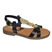 Sandalia Mujer Plana de Piel con Adornos Dorados - Marila Bani (Negro) Eleva tus looks de verano con la combinación perfecta de artesanía y diseño contemporáneo. Esta sandalia de la marca Marila destaca por su elegancia atemporal y un confort excepcional, - details 5