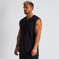 Camiseta Sin Mangas De Algodón Transpirable Para Hombre Verano Deporte Fitness Musculación Running Gimnasio V-neck - details 2