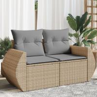 vidaXL Sofá de jardín con cojines 2 plazas ratán sintético gris claro en color Gris claro y gris oscuro/Negro/beige y gris claro y más | acolchados duraderos para sofás de jardín terraza exterior - details 2