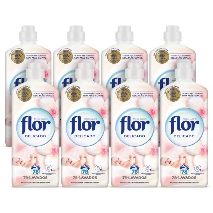Suavizante Flor Concentrado para la Ropa x8, Twist Coco, Frutos Rojos, Melocotón, Delicado, Mediterraneo, Nenuco o Azul, 624 Lavados (8x 78 Lavados) - 1
