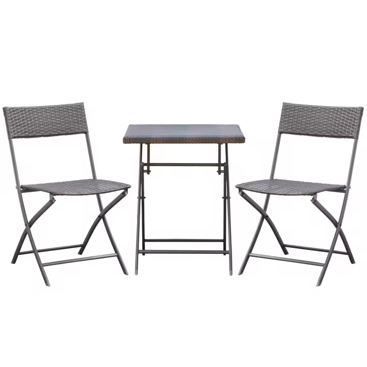 Outsunny Conjunto 3 Piezas de Ratán de Jardín Plegables Juego de Mesa 60x60x72 cm y 2 Sillas 60x47x83,5 cm para Patio Balcón Terraza Exterior Metal Negro - 1