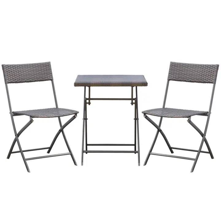 Outsunny Conjunto 3 Piezas de Ratán de Jardín Plegables Juego de Mesa 60x60x72 cm y 2 Sillas 60x47x83,5 cm para Patio Balcón Terraza Exterior Metal Negro - 1