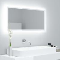 vidaXL Espejo de baño LED acrílico color 90x8,5x37 cm en color Roble Sonoma/Blanco brillante | decorativo de pared para baño dormitorio recibidor moderno - details 1