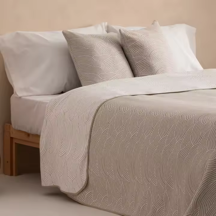 GAMUSI - Colcha jacquard ligera algodón entretiempo primavera verano diseño a ondas MAREA - 1