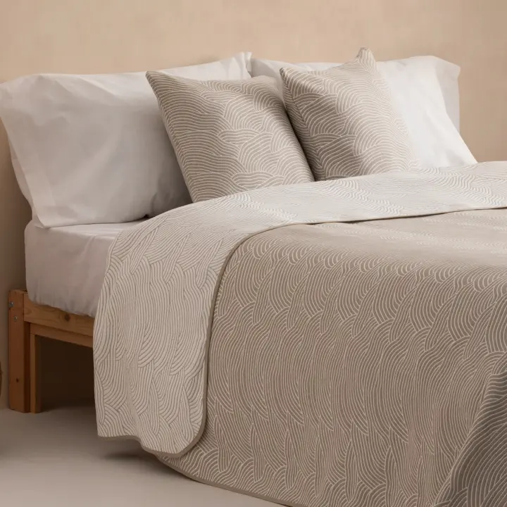 GAMUSI - Colcha jacquard ligera algodón entretiempo primavera verano diseño a ondas MAREA - 1