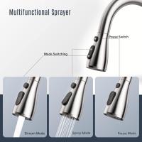 Grifo de Cocina Moderno de Maple inoxidable con válvula de bola, tratamiento de surface cepillado, Caño Grados giratorio de 360, pulverizador de doble función para Agua fría y Caliente-Níquel cepillado - details 3