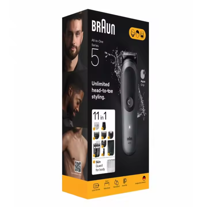 Braun Recortadora Todo En Uno Series 5, AIO5560 Kit 11en1 y AIO5520 Kit 7en1. Kit de Styling para Barba, Pelo, Orejas, Nariz y Cuerpo, 120 Min, Cortapelos Hombre Con Lámina Ultra Afilada, Recorte Preciso y Eficiente. Producto Europeo con Garantía Oficial. - 1