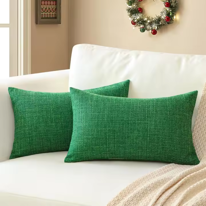 Juego de 2 Fundas de Cojines Decorativas Cuadradas de Lino 40 x 60 cm para Decoración del Hogar Sofá Dormitorio Coche 16x24 Verde Navideño - 1