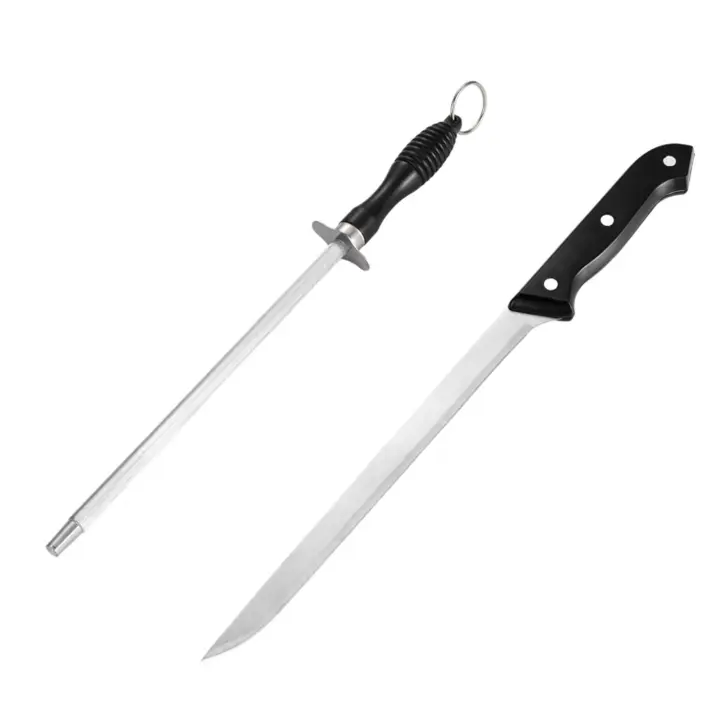 DESEOS Juego de cuchillo jamonero y afilador | Mango ergonómico | Hoja acero inox | Afilador tipo varilla - 1