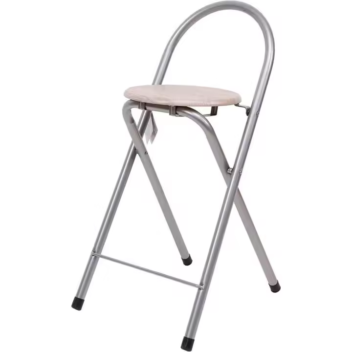 ARISE SHOP-Taburete De Metal (80 Cm) Con Base De Madera - Plateado - 1