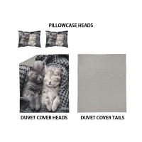 Juego De Cama Para Parejas Estilo Lindo Con Estampado De Gato 1 Funda De Edredón + 2 Fundas De Almohada Amigable Con La Piel Térmica Transpirable Y Lavable En Máquina Moderno - details 6