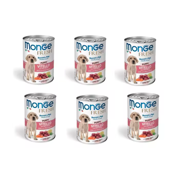 Pack de 6 latas de Pate para Perros MONGE 6 x 400 gr - Sabor Ternera y Vegetales Monge - 1