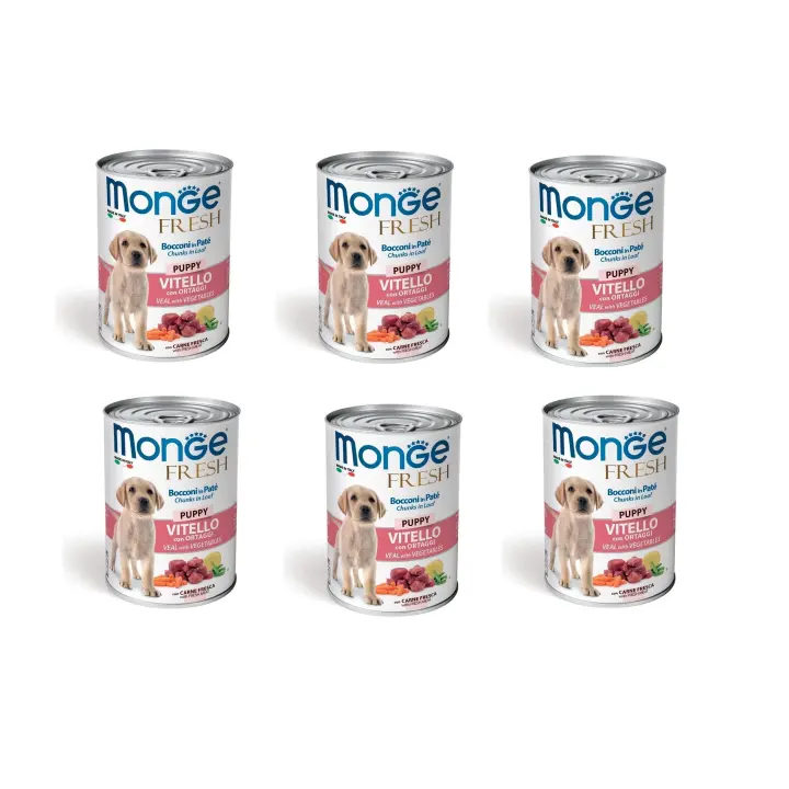 Pack de 6 latas de Pate para Perros MONGE 6 x 400 gr - Sabor Ternera y Vegetales Monge - 1