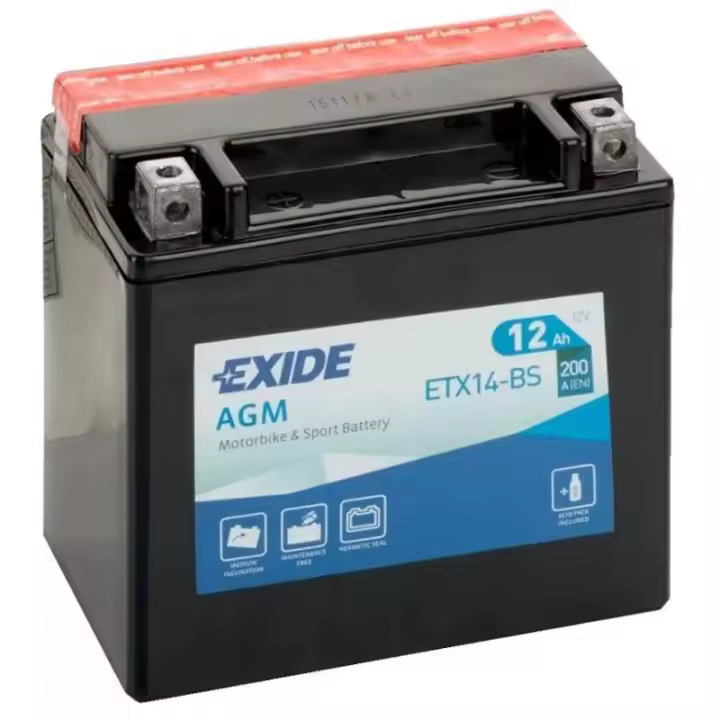 Bateria de moto exide ETX14-BS / YTX14-BS 12AH 200EN 150X90X145 - 1