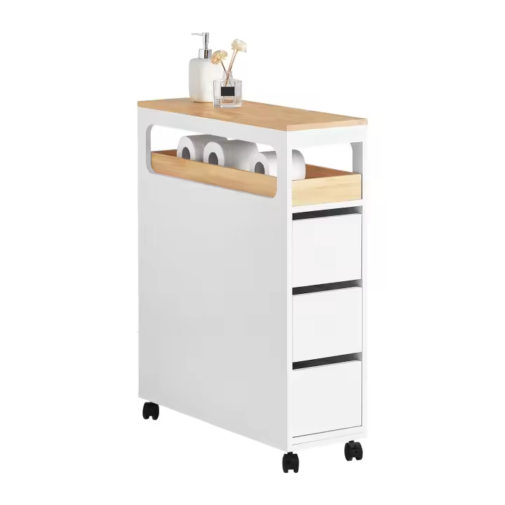 SoBuy BZR54-W Armario de baño Estrecho Estantería para Nichos Móvil Carrito Estrecho con 1 Bandeja Extraíble y 3 Cajones 65 x 23 x 82 cm ES - 1